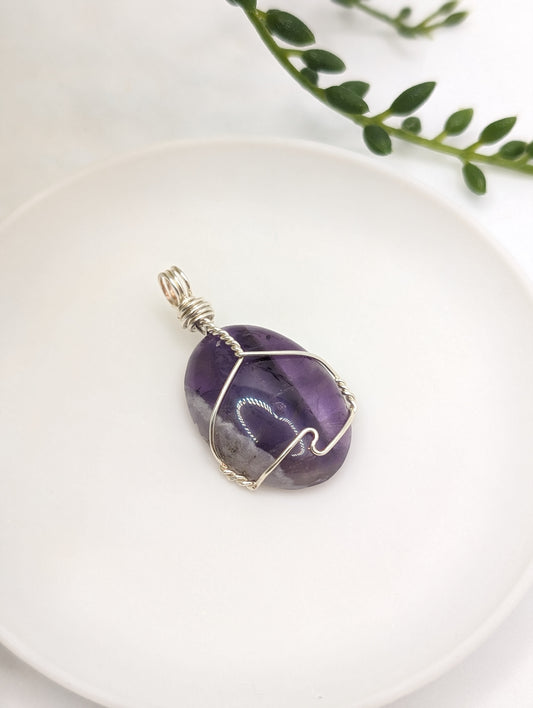 Silver Plated Amethyst Oval Pendant