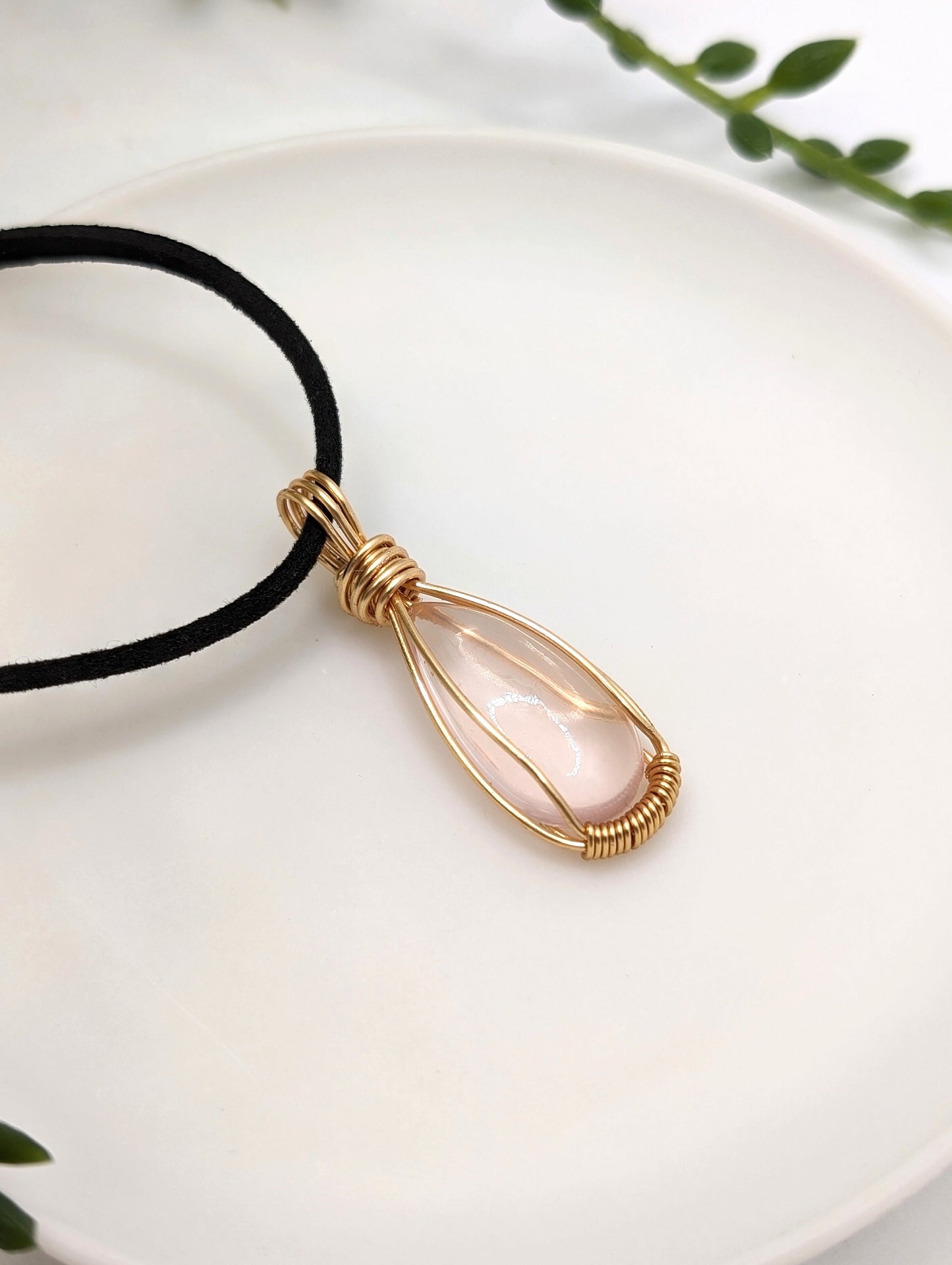 18k Gold Plated Rose Quartz Teardrop Necklace