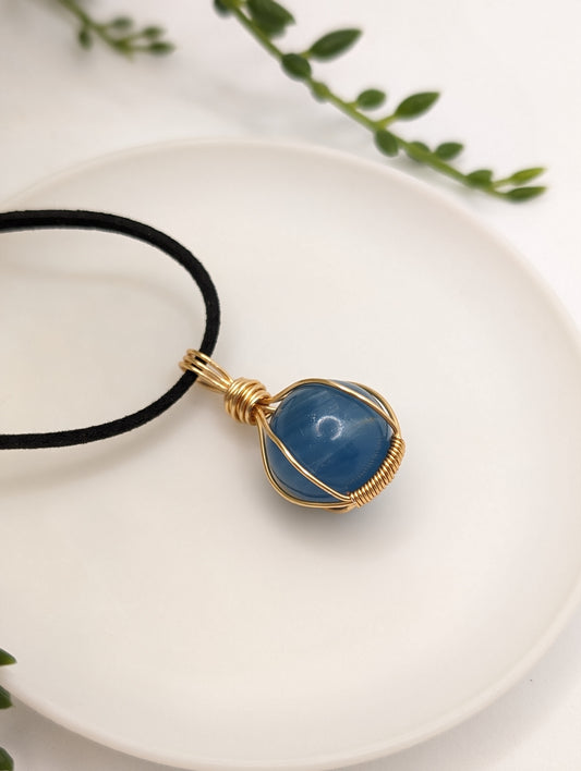 18k Gold Plated Blue Onyx Spinner Necklace
