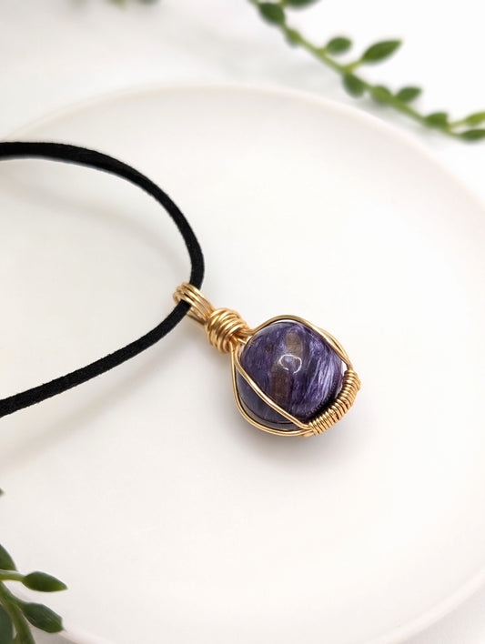 18k Gold Plated Charoite Spinner Necklace