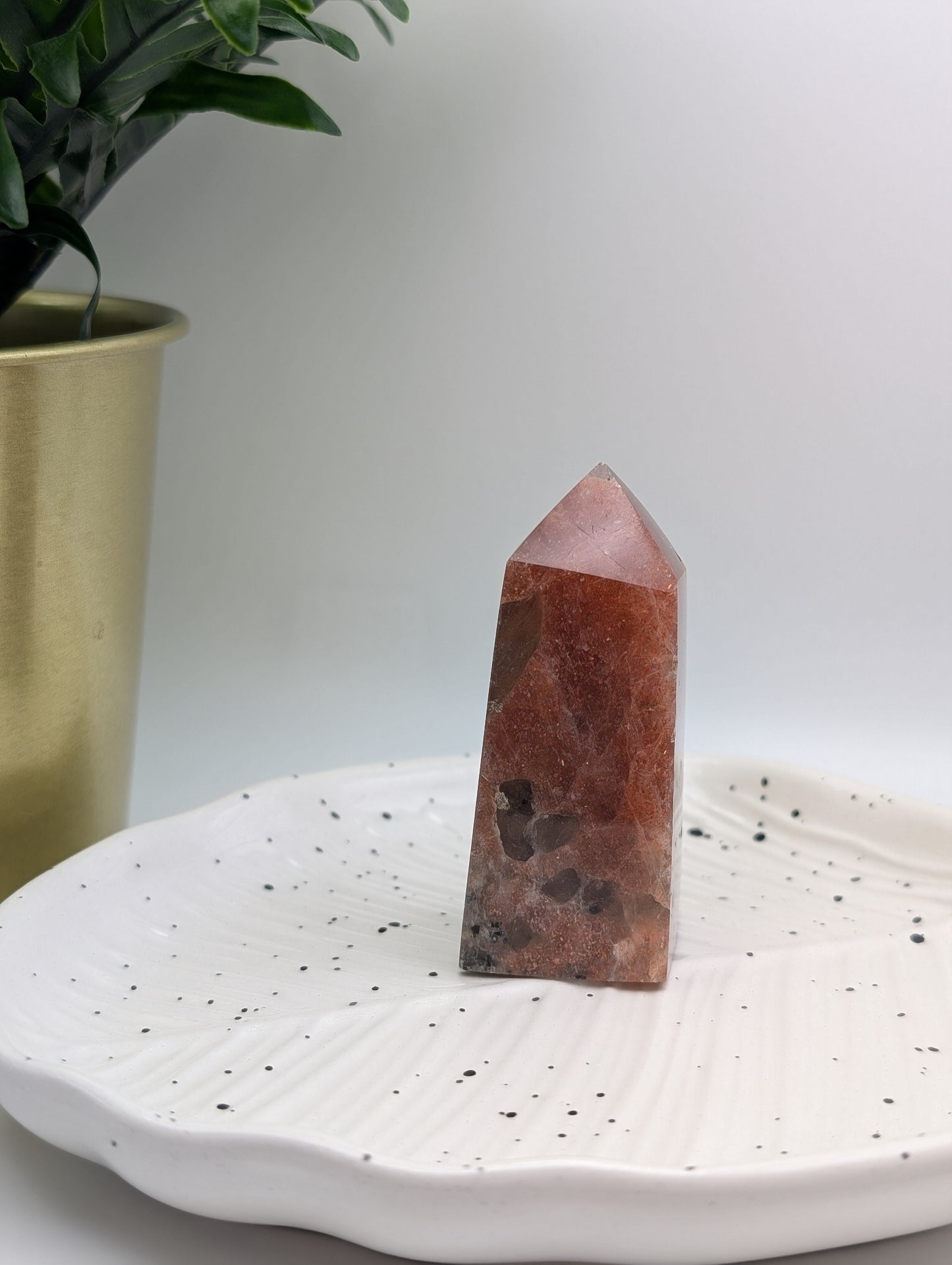 Confetti Sunstone Obelisk with Smokey Quartz Inclusions