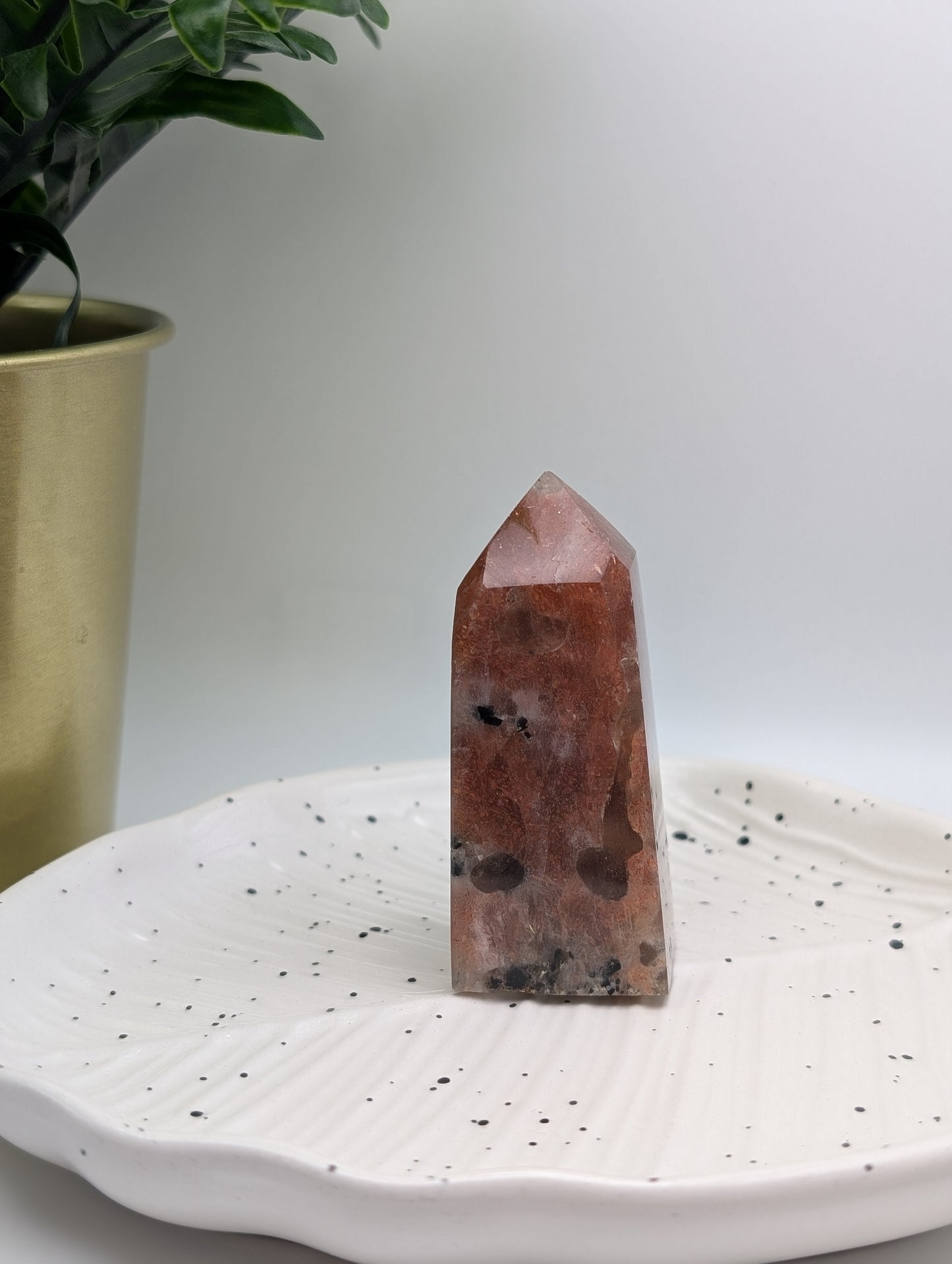 Confetti Sunstone Obelisk with Smokey Quartz Inclusions