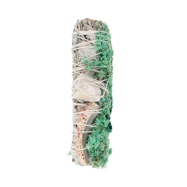 Smudge Wand with White Sage, Abalone & Quartz